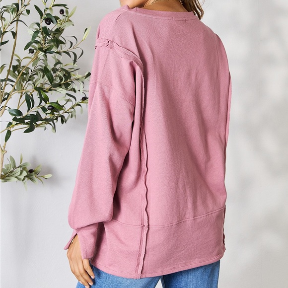 NEW Culture Code PLUS + REG Size Rose Pink Oversized Exposed Seam Sweatshirt Top - Picture 4 of 9